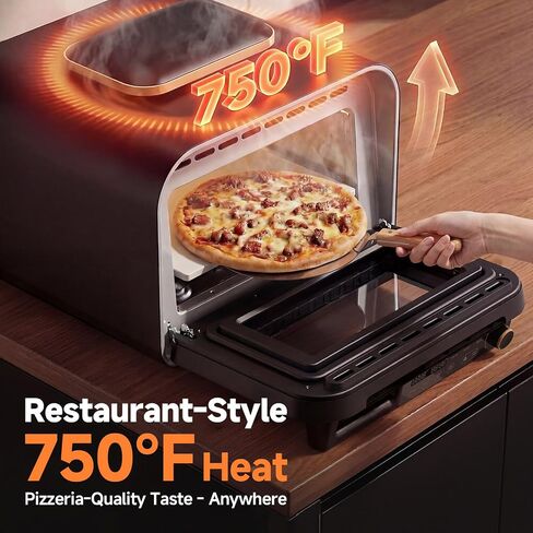KINGWISE Convection Pizza Oven Electric, IPX4 Waterproof Countertop Air Fryer Oven, Fits 13-Inch Pizza, Heats up to 750℉, 6 Cooking Functions and 5 Pizza Presets, Pizza Stone & Pizza Peel Included in Kuwait