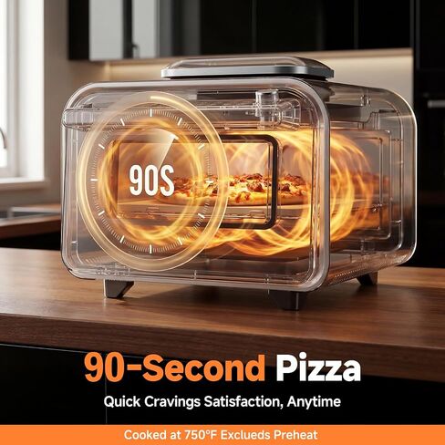 KINGWISE Convection Pizza Oven Electric, IPX4 Waterproof Countertop Air Fryer Oven, Fits 13-Inch Pizza, Heats up to 750℉, 6 Cooking Functions and 5 Pizza Presets, Pizza Stone & Pizza Peel Included in Kuwait