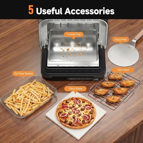 KINGWISE Convection Pizza Oven Electric, IPX4 Waterproof Countertop Air Fryer Oven, Fits 13-Inch Pizza, Heats up to 750℉, 6 Cooking Functions and 5 Pizza Presets, Pizza Stone & Pizza Peel Included in Kuwait