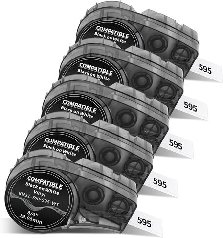 5-Pack Replace for M21-750-595-WT All-Weather Vinyl 3/4 Black on White Tape in Kuwait