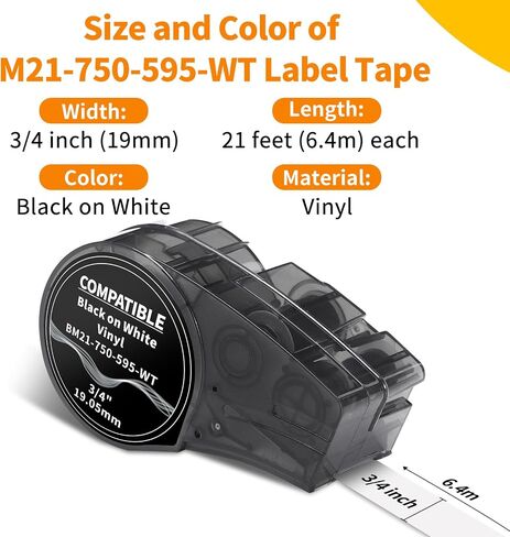 5-Pack Replace for M21-750-595-WT All-Weather Vinyl 3/4 Black on White Tape in Kuwait