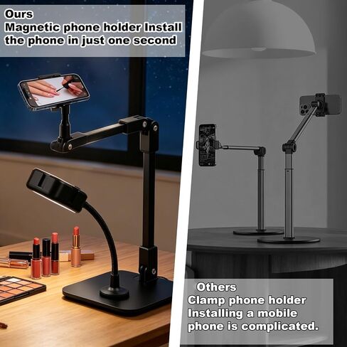 Overhead Phone Stand with Rechargeable Light & Magnetic Holder for Nail Art in Kuwait