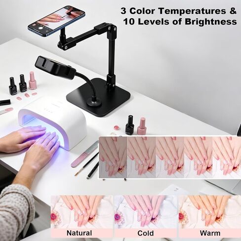 Overhead Phone Stand with Rechargeable Light & Magnetic Holder for Nail Art in Kuwait