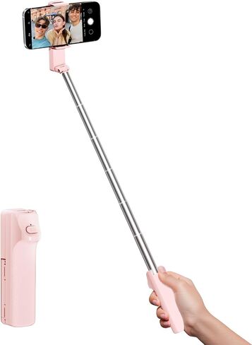 Selfie Stick for iPhone, Extended Portable Selfie Stick, Wireless Remote, Adujustable, Compact Phone Holder for Photograph, Video Recording, Streaming (Pink) in Kuwait