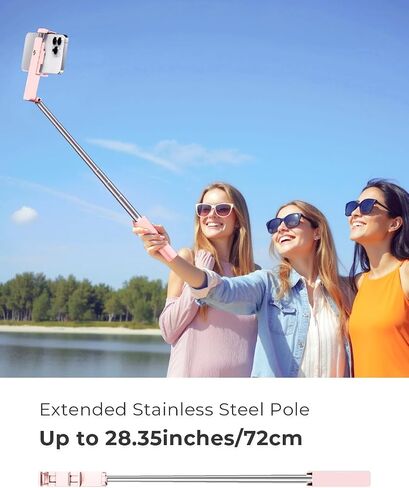Selfie Stick for iPhone, Extended Portable Selfie Stick, Wireless Remote, Adujustable, Compact Phone Holder for Photograph, Video Recording, Streaming (Pink) in Kuwait