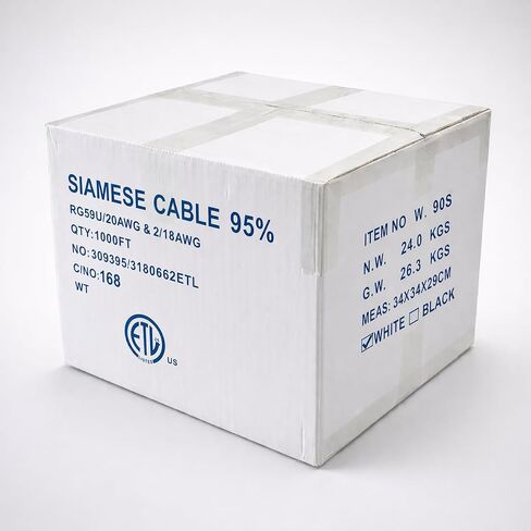RG59 Siamese Coaxial Cable 1000ft Solid Bare Copper 20AWG RG59U Video + 18AWG Power Combo Bulk Cables for CCTV Surviellance Security System (White 1000FT) in Kuwait
