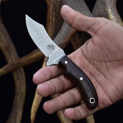 Knives Ranch Handmade EDC Fixed Blade Hunting Knife – Forged Damascus Steel – Rosewood Handle – Horizontal Carry Sheath – Outdoor Cowboy Knife (2085-IRW) in Saudi Arabia