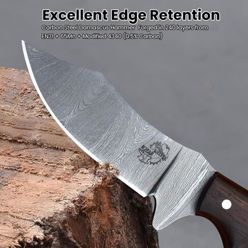 Knives Ranch Handmade EDC Fixed Blade Hunting Knife – Forged Damascus Steel – Rosewood Handle – Horizontal Carry Sheath – Outdoor Cowboy Knife (2085-IRW) in Saudi Arabia