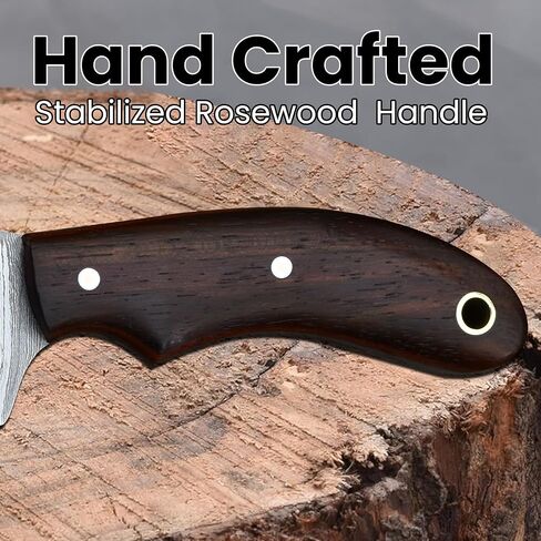 Knives Ranch Handmade EDC Fixed Blade Hunting Knife – Forged Damascus Steel – Rosewood Handle – Horizontal Carry Sheath – Outdoor Cowboy Knife (2085-IRW) in Saudi Arabia