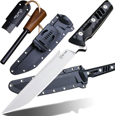 BA-KOR 14.2in（Japanese Style） Full Tang Hunting Knife - 8mm DC53 Steel Survival Knife, Nylon Fiber Handle & Sheath, + (5.9in) cerium igniter, suitable for outdoor hunting, camping, survival, EDC tool in Kuwait