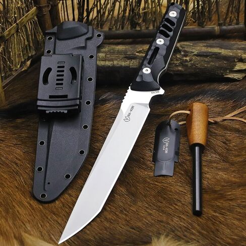 BA-KOR 14.2in（Japanese Style） Full Tang Hunting Knife - 8mm DC53 Steel Survival Knife, Nylon Fiber Handle & Sheath, + (5.9in) cerium igniter, suitable for outdoor hunting, camping, survival, EDC tool in Kuwait
