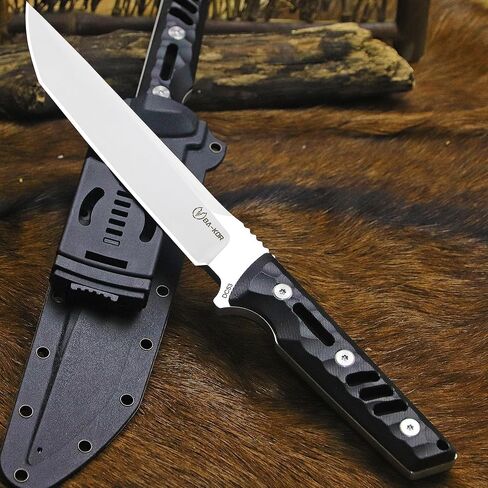 BA-KOR 14.2in（Japanese Style） Full Tang Hunting Knife - 8mm DC53 Steel Survival Knife, Nylon Fiber Handle & Sheath, + (5.9in) cerium igniter, suitable for outdoor hunting, camping, survival, EDC tool in Kuwait