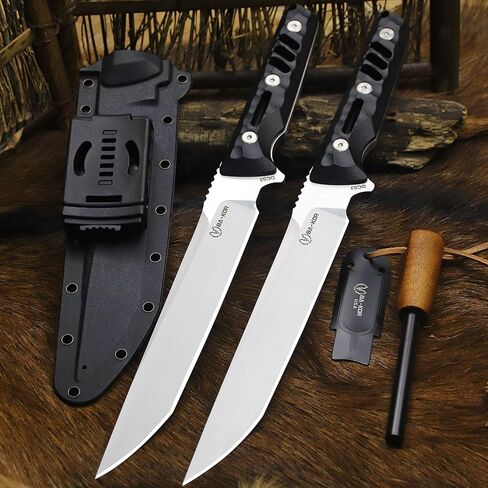 BA-KOR 14.2in（Japanese Style） Full Tang Hunting Knife - 8mm DC53 Steel Survival Knife, Nylon Fiber Handle & Sheath, + (5.9in) cerium igniter, suitable for outdoor hunting, camping, survival, EDC tool in Kuwait