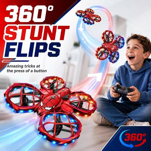 Spider Mini Drone for Kids, RC drone with LED Lights, Indoor & Outdoor Flying Toy for 8-12 Years Old Boys, 3 Speeds Mode, 360° Flips, Auto Hovering, Headless Mode, Birthday Gifts for kids Ages 3+ in Kuwait