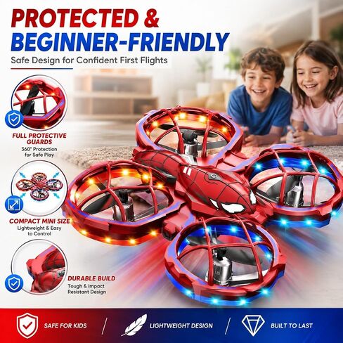 Spider Mini Drone for Kids, RC drone with LED Lights, Indoor & Outdoor Flying Toy for 8-12 Years Old Boys, 3 Speeds Mode, 360° Flips, Auto Hovering, Headless Mode, Birthday Gifts for kids Ages 3+ in Kuwait