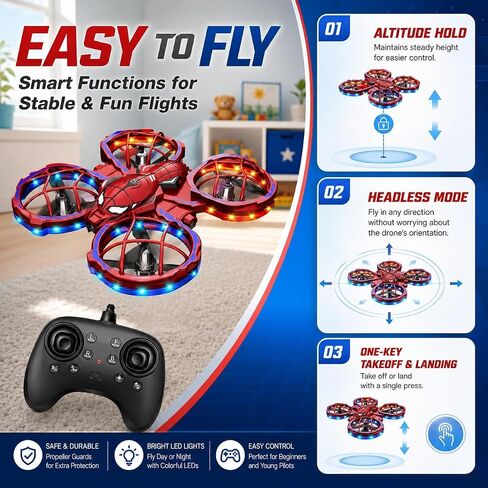 Spider Mini Drone for Kids, RC drone with LED Lights, Indoor & Outdoor Flying Toy for 8-12 Years Old Boys, 3 Speeds Mode, 360° Flips, Auto Hovering, Headless Mode, Birthday Gifts for kids Ages 3+ in Kuwait