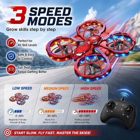 Spider Mini Drone for Kids, RC drone with LED Lights, Indoor & Outdoor Flying Toy for 8-12 Years Old Boys, 3 Speeds Mode, 360° Flips, Auto Hovering, Headless Mode, Birthday Gifts for kids Ages 3+ in Kuwait