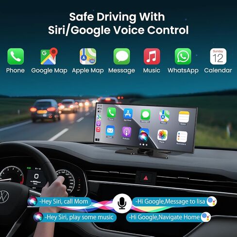 Largest 11.5 inch Wireless CarPlay Screen for Car, A-pple CarPlay & Android Auto HD Touchscreen with 4K Dash Cam/1080P Backup Camera/Navigation/Bluetooth/Voice Control/FM/Mirror Link,for All Vehicles in Kuwait