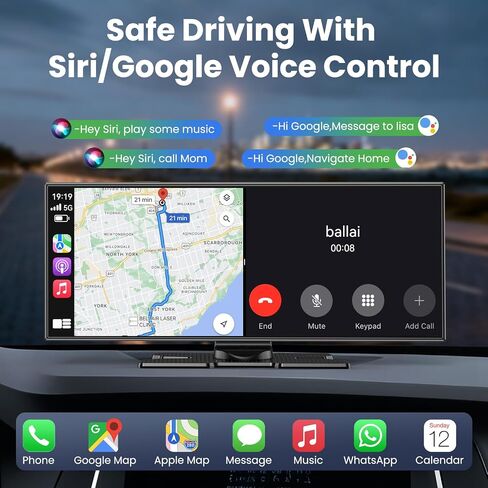 Largest 11.5 inch Wireless CarPlay Screen for Car,Built-in N-etflix/YouTube/TikTok and other apps,A-pple CarPlay & Android Auto screen with1080P Backup Camera/Navigation/Voice Control,for All Vehicles in Kuwait