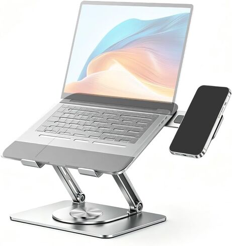 Adjustable Foldable Carbon Steel Laptop Stand with 360° Rotating Base & Magnetic Phone Holder for MacBook Air Pro 10-16 Inch Laptops in Kuwait