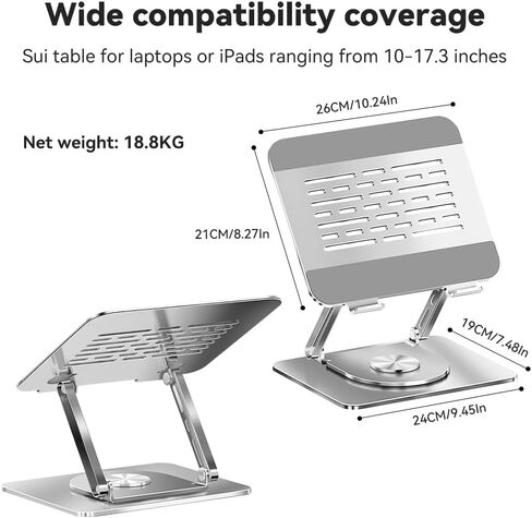 Adjustable Foldable Carbon Steel Laptop Stand with 360° Rotating Base & Magnetic Phone Holder for MacBook Air Pro 10-16 Inch Laptops in Kuwait