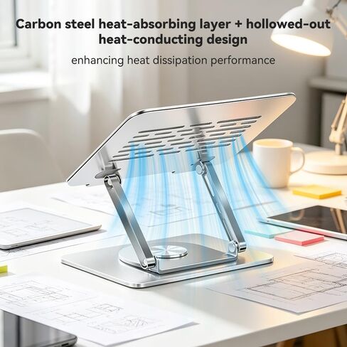 Adjustable Foldable Carbon Steel Laptop Stand with 360° Rotating Base & Magnetic Phone Holder for MacBook Air Pro 10-16 Inch Laptops in Kuwait