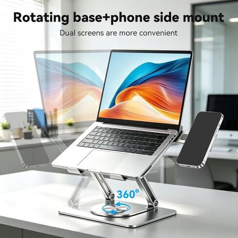 Adjustable Foldable Carbon Steel Laptop Stand with 360° Rotating Base & Magnetic Phone Holder for MacBook Air Pro 10-16 Inch Laptops in Kuwait