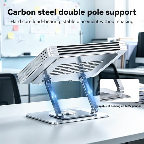 Adjustable Foldable Carbon Steel Laptop Stand with 360° Rotating Base & Magnetic Phone Holder for MacBook Air Pro 10-16 Inch Laptops in Kuwait