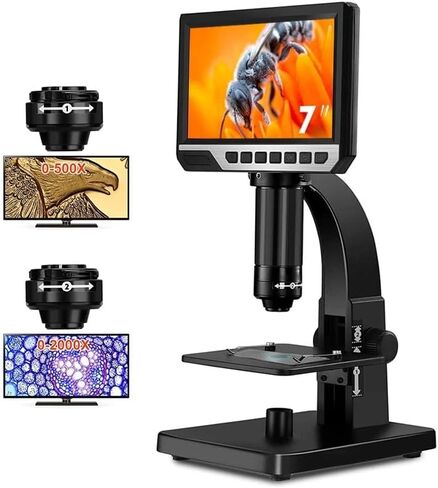 Microscope 7'' LCD Microscope Biological Microscopes with 2000X Microbial Lens 12Mp USB Electronic Industrial Magnifier,1200X B, in Saudi Arabia