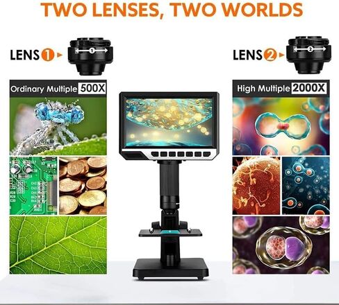 Microscope 7'' LCD Microscope Biological Microscopes with 2000X Microbial Lens 12Mp USB Electronic Industrial Magnifier,1200X B, in Saudi Arabia