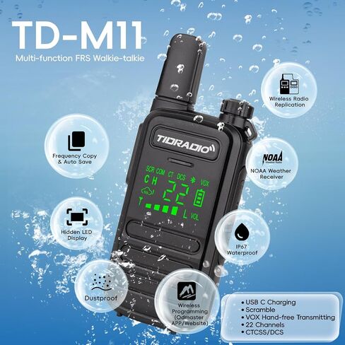 TIDRADIO TD-M11 Plus Walkie Talkies Long Range, Waterproof/Dustproof,AI Noise Reduction,Web Bluetooth Programming,NOAA,VOX/Hand-Free,22CH,for Hunting,Camping,Emergency Use,Two-Way Radios,2Pack in Saudi Arabia