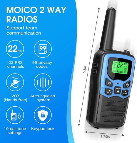 MOICO Long Range Walkie Talkies for Adults with 22 FRS Channels, Family Walkie Talkie with LED Flashlight VOX LCD Display for Hiking Camping Trip (Blue & Green) in Kuwait