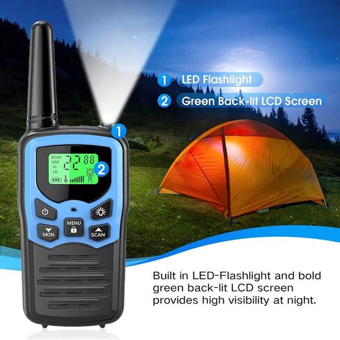 MOICO Long Range Walkie Talkies for Adults with 22 FRS Channels, Family Walkie Talkie with LED Flashlight VOX LCD Display for Hiking Camping Trip (Blue & Green) in Kuwait