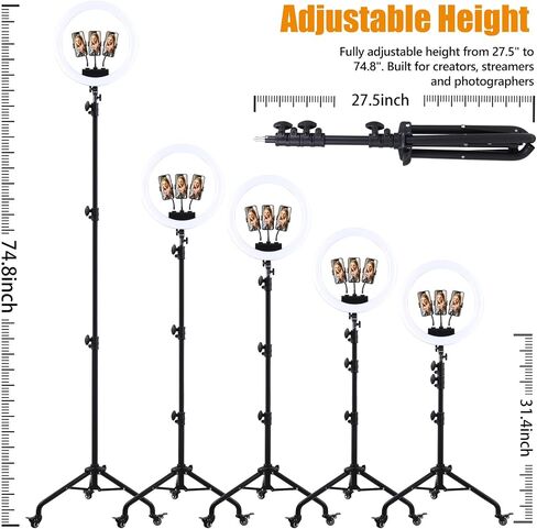 19" Ring Light with Stand, Rolling Wheels, 3 Phone Holders & iPad Holder in Saudi Arabia