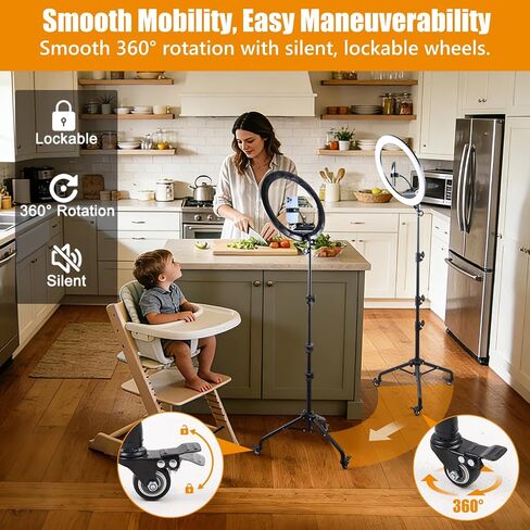 19" Ring Light with Stand, Rolling Wheels, 3 Phone Holders & iPad Holder in Saudi Arabia