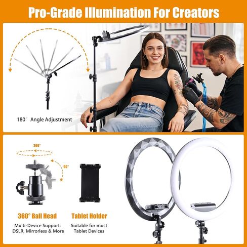 19" Ring Light with Stand, Rolling Wheels, 3 Phone Holders & iPad Holder in Saudi Arabia