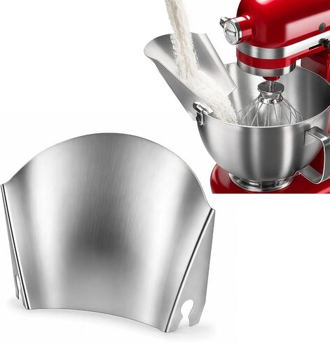 Stainless Steel Pouring Chute Compatible with KitchenAid Stand Mixer Metal Bowls, No-Spill Splash Guard Pour Shield for 4.5, 5, and 6 Qt Bowls, Easy Flour and Liquid Guide, Dishwasher Safe in Kuwait