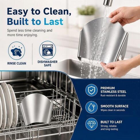 Stainless Steel Pouring Chute Compatible with KitchenAid Stand Mixer Metal Bowls, No-Spill Splash Guard Pour Shield for 4.5, 5, and 6 Qt Bowls, Easy Flour and Liquid Guide, Dishwasher Safe in Kuwait