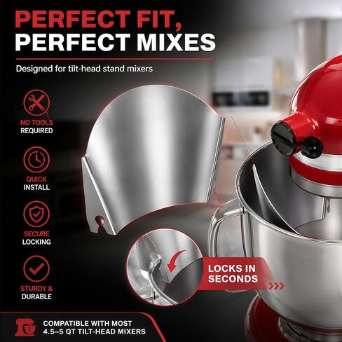 Stainless Steel Pouring Chute Compatible with KitchenAid Stand Mixer Metal Bowls, No-Spill Splash Guard Pour Shield for 4.5, 5, and 6 Qt Bowls, Easy Flour and Liquid Guide, Dishwasher Safe in Kuwait