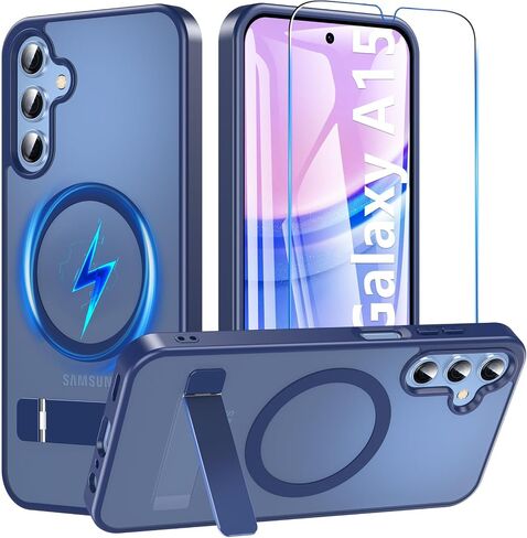 OWKEY for Samsung Galaxy A17 5G Case with Stand, Magnetic Shockproof Phone Case Fit for Magsafe Translucent Matte Cover for Samsung A17 5G/4G, Black in Kuwait
