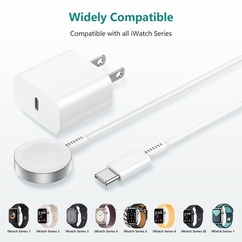 2Pack for Apple Watch Charger Cable, Magnetic Fast Charger to USB C Cable 6FT, Wireless Fast iWatch Charger Portable Compatible with iWatch Ultra/Series 9/8/7/6/SE/SE2/5/4/3/2/1-White in Kuwait
