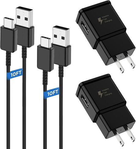 10FT Cable, Type C Charger Fast Charging, USB C Android Phone Wall Charger Block & Charge Cord, for Samsung Galaxy S25/S24/S23/S22/S21/S20/S10 Plus/S10E/S9/S8/S21 Ultra Note 8/9/10/20 etc in Kuwait