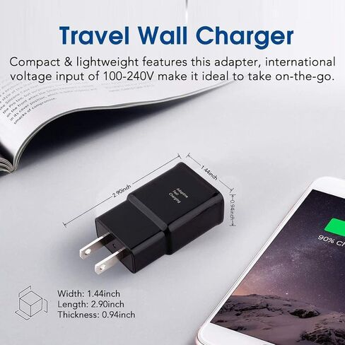 10FT Cable, Type C Charger Fast Charging, USB C Android Phone Wall Charger Block & Charge Cord, for Samsung Galaxy S25/S24/S23/S22/S21/S20/S10 Plus/S10E/S9/S8/S21 Ultra Note 8/9/10/20 etc in Kuwait