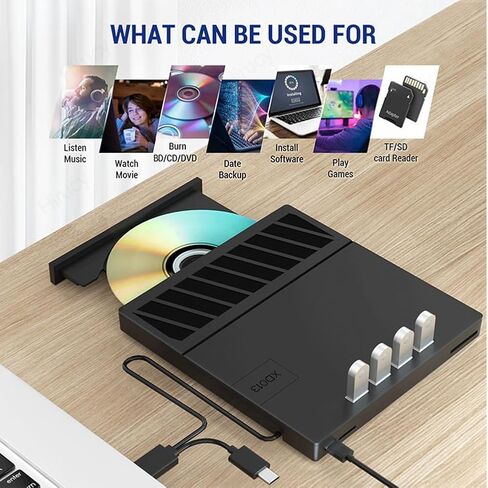 USB 3.0 Type-C Multiplication External Blu-Ray Optical Drive CD/DVD/BD -/+RW Player Burner Writer Reader for Laptop PC in Kuwait