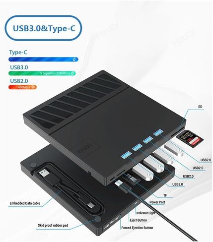 USB 3.0 Type-C Multiplication External Blu-Ray Optical Drive CD/DVD/BD -/+RW Player Burner Writer Reader for Laptop PC in Kuwait