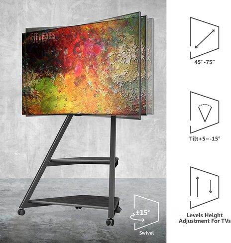 FITUEYES Corner TV Stand for 43-75" TVs with Wooden Storage Shelves, Black in Kuwait