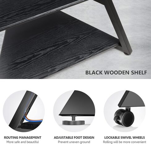 FITUEYES Corner TV Stand for 43-75" TVs with Wooden Storage Shelves, Black in Kuwait