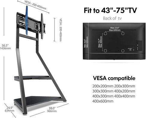 FITUEYES Corner TV Stand for 43-75" TVs with Wooden Storage Shelves, Black in Kuwait