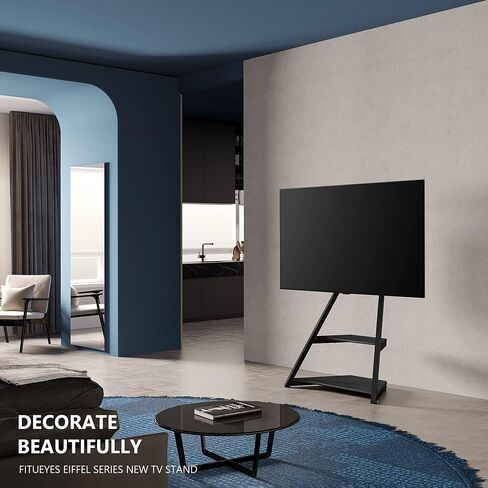 FITUEYES Corner TV Stand for 43-75" TVs with Wooden Storage Shelves, Black in Kuwait