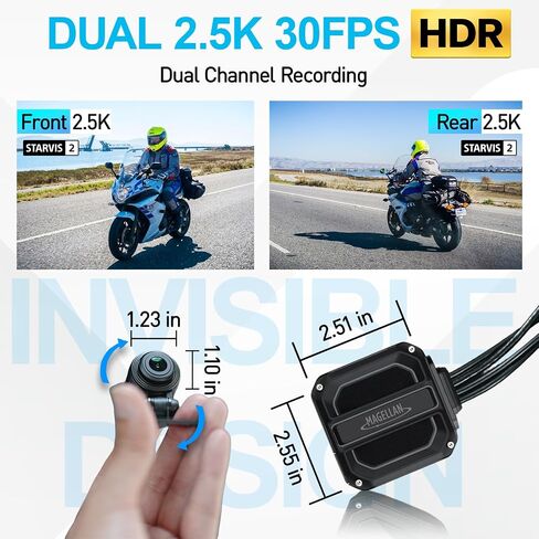 Magellan Motorcycle Dash Cam 2.5K Front and Rear, HDR, GPS, WiFi, IP67 in Kuwait